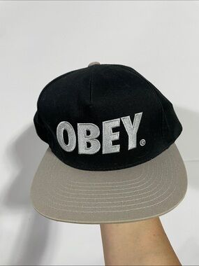 Obey Black Cap with Taupe Brim and White Embroidered Logo
